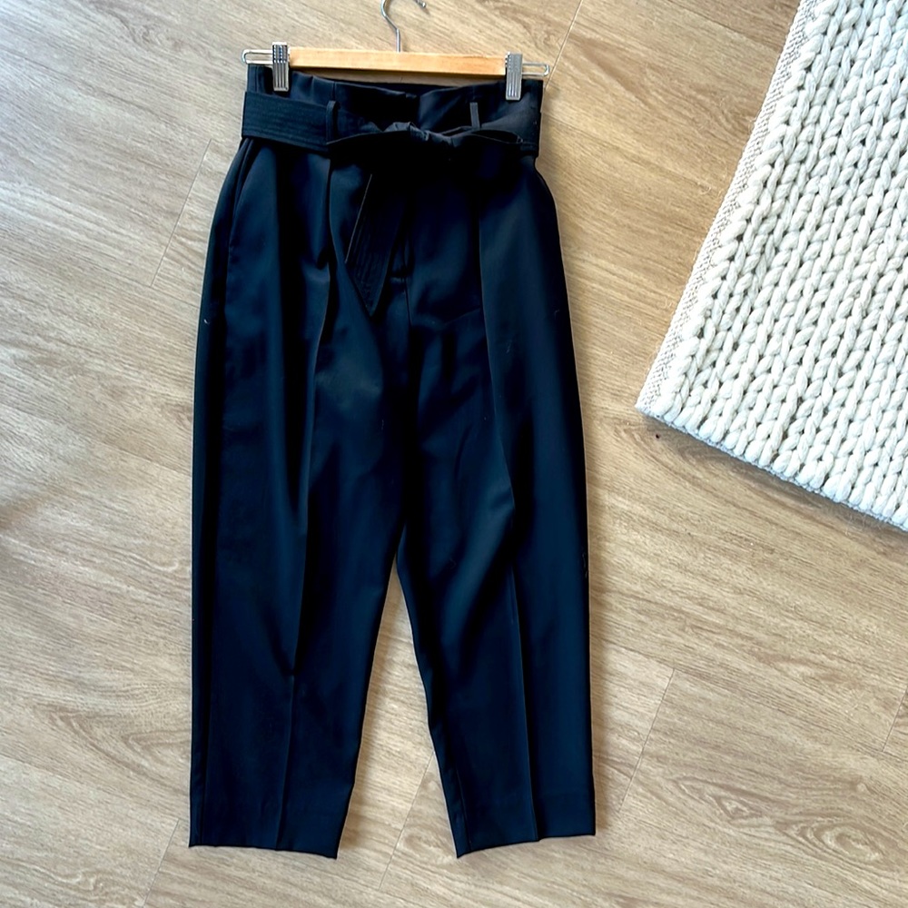 EQUIPMENT Paperbag Waist Cropped Trouser Pants BLACK SIZE 4
